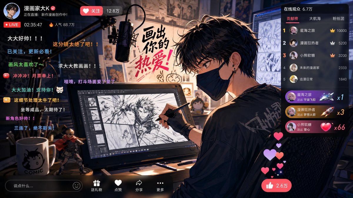 番茄vlog新漫画 - 漫画家直播创作全过程视频回放